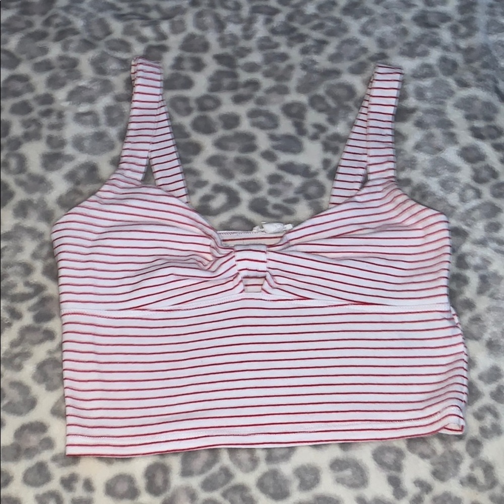 Garage red and white striped cropped tank top